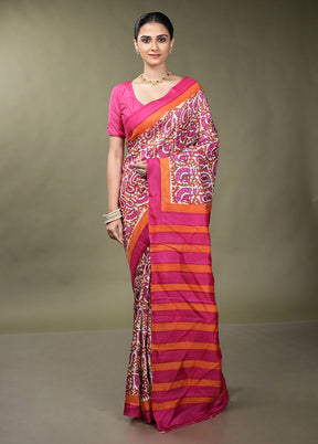 Pink Printed Pure Silk Saree Without Blouse Piece