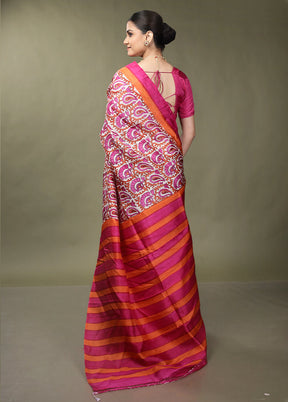 Pink Printed Pure Silk Saree Without Blouse Piece