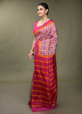 Pink Printed Pure Silk Saree Without Blouse Piece