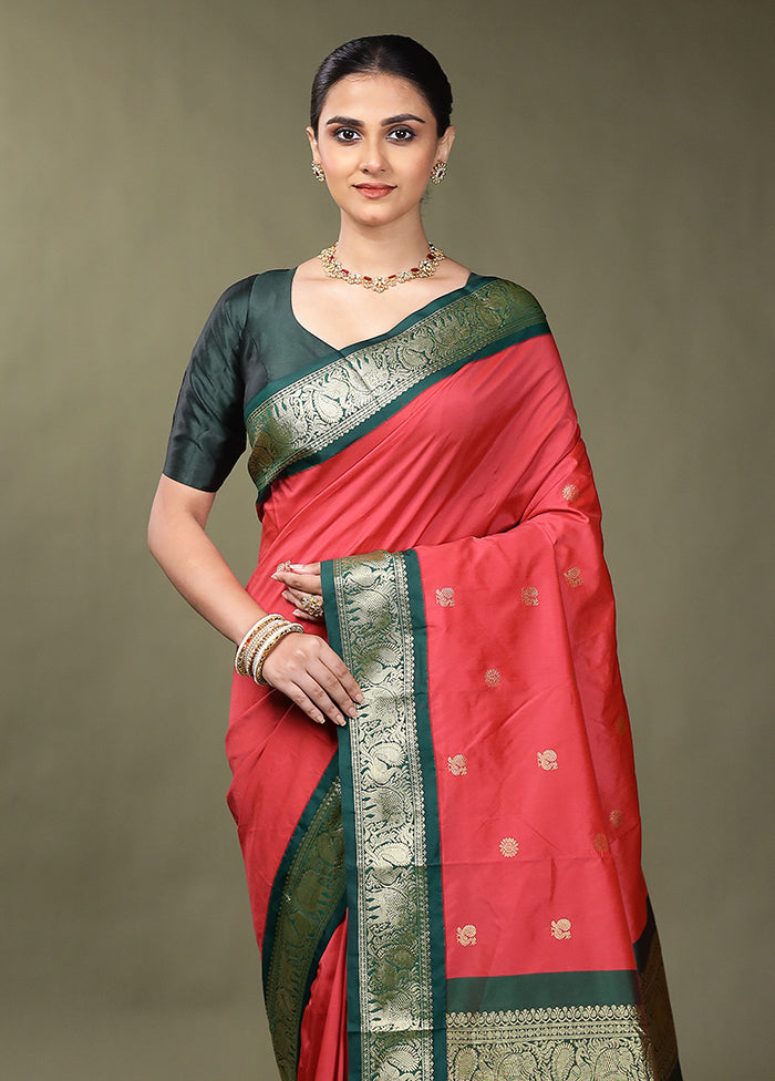Pink Kanjivaram Silk Saree With Blouse Piece