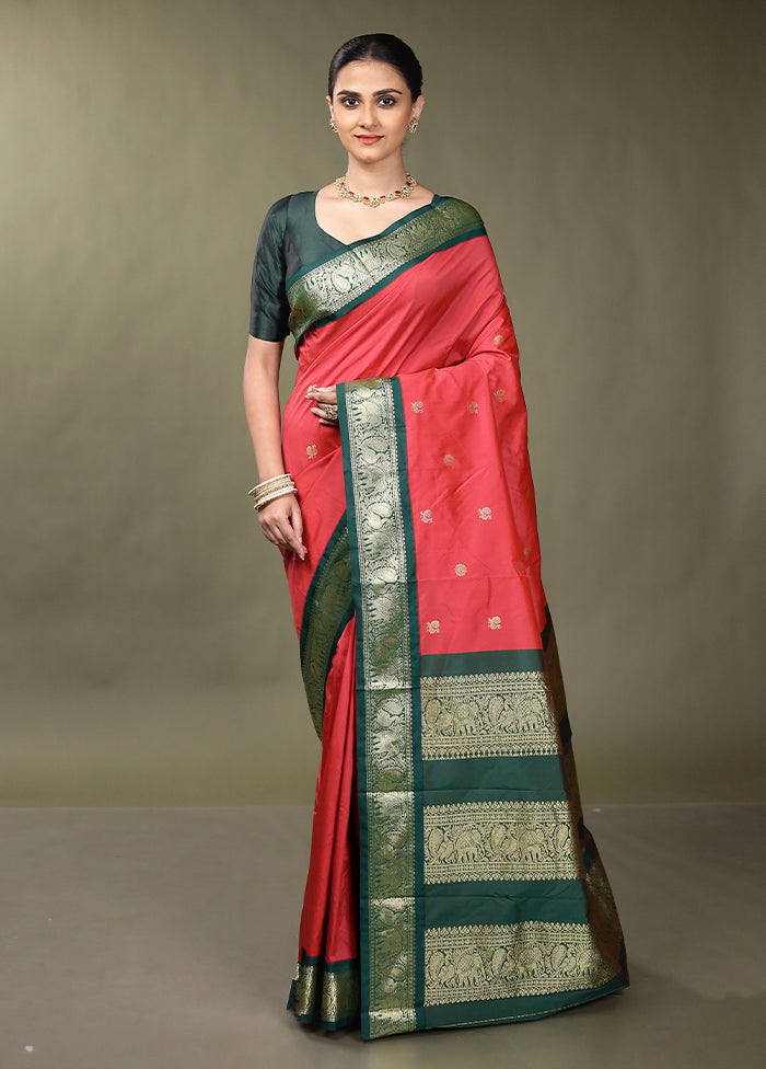 Pink Kanjivaram Silk Saree With Blouse Piece