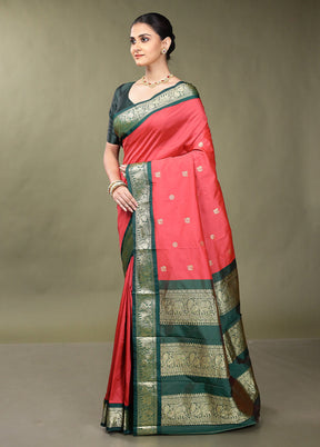 Pink Kanjivaram Silk Saree With Blouse Piece