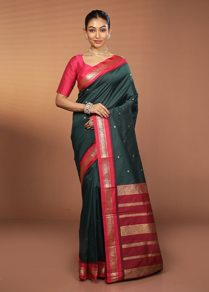 Green Kanjivaram Silk Saree With Blouse Piece