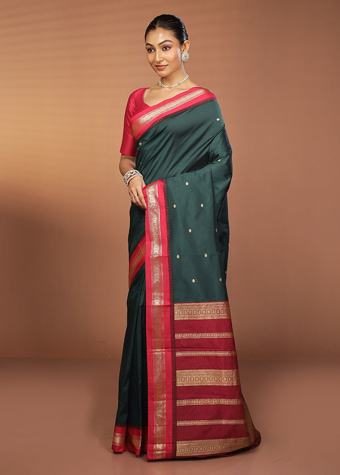 Green Kanjivaram Silk Saree With Blouse Piece