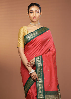 Pink Kanjivaram Silk Saree With Blouse Piece
