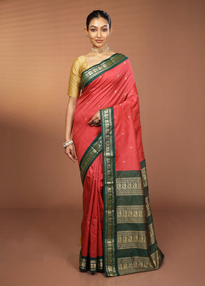 Pink Kanjivaram Silk Saree With Blouse Piece