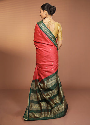 Pink Kanjivaram Silk Saree With Blouse Piece