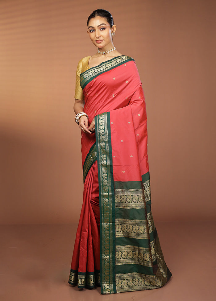 Pink Kanjivaram Silk Saree With Blouse Piece