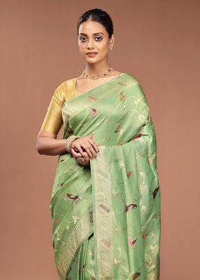 Green Dupion Silk Saree With Blouse Piece