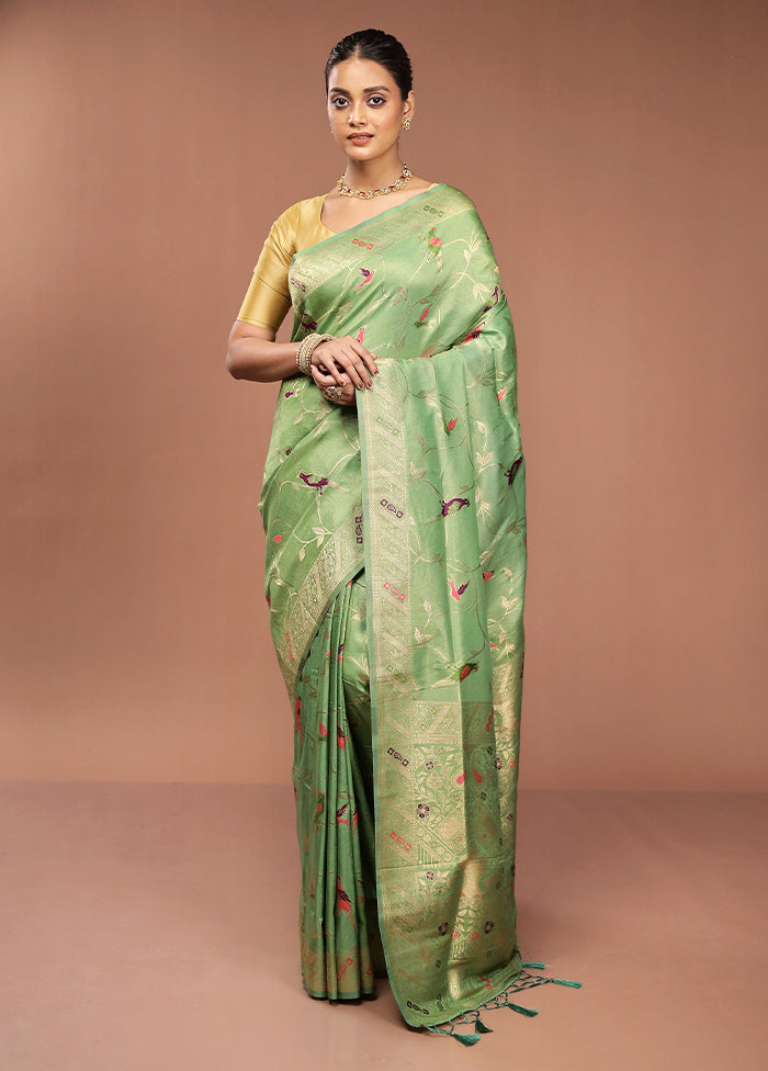 Green Dupion Silk Saree With Blouse Piece