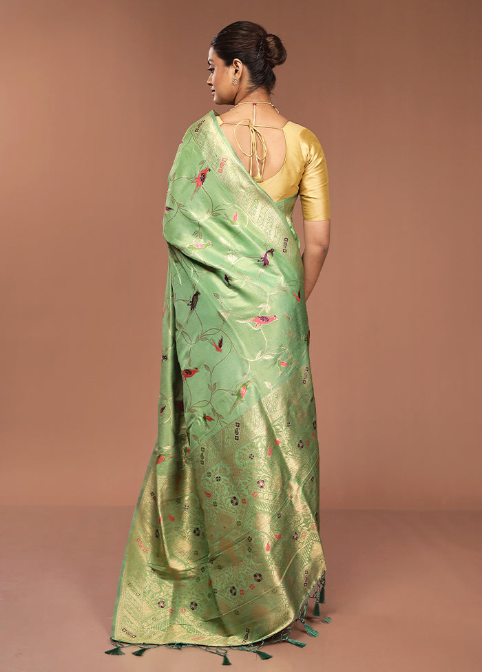 Green Dupion Silk Saree With Blouse Piece