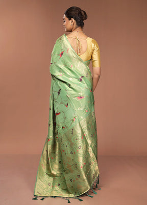 Green Dupion Silk Saree With Blouse Piece
