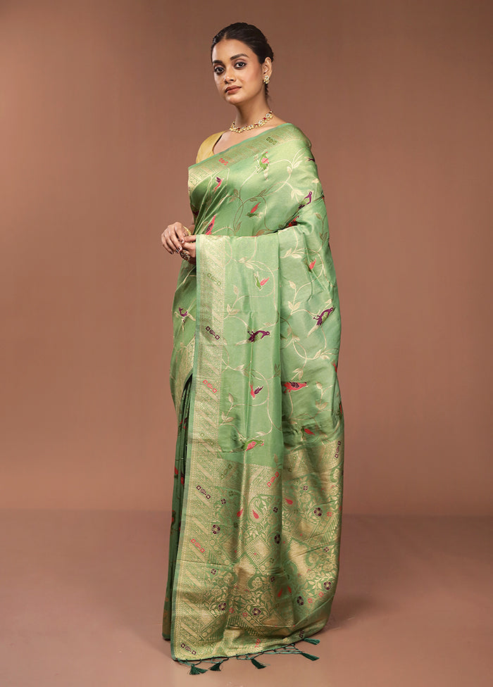 Green Dupion Silk Saree With Blouse Piece