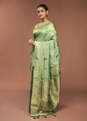 Green Dupion Silk Saree With Blouse Piece