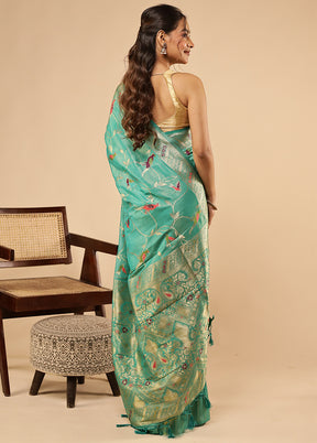 Green Dupion Silk Saree With Blouse Piece