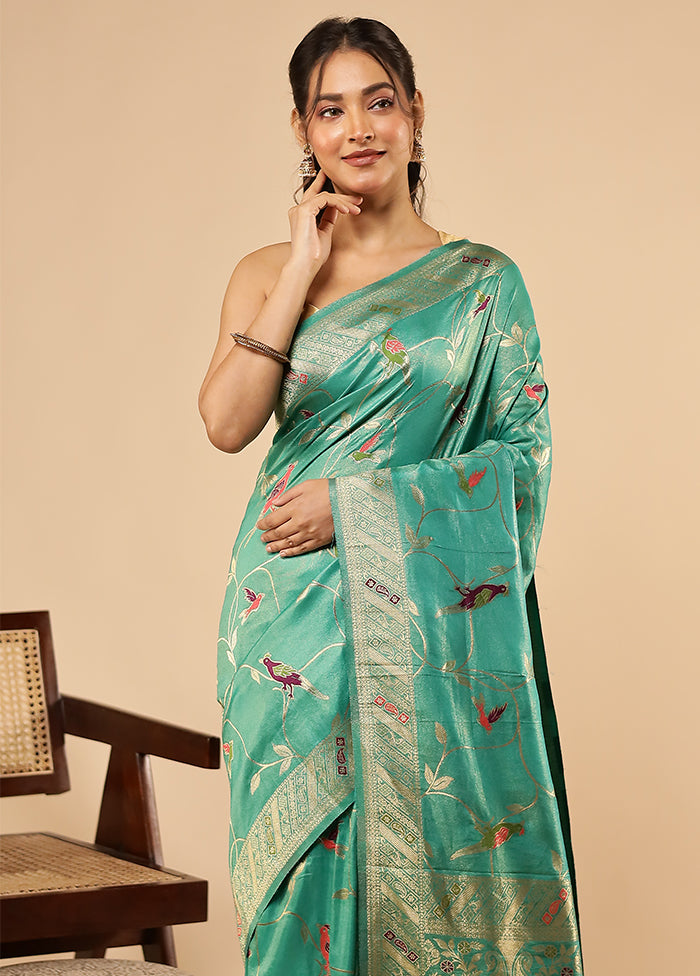 Green Dupion Silk Saree With Blouse Piece