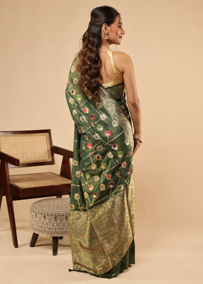 Green Dupion Silk Saree With Blouse Piece