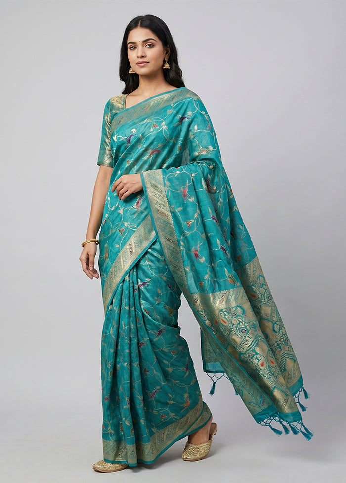 Green Dupion Silk Saree With Blouse Piece