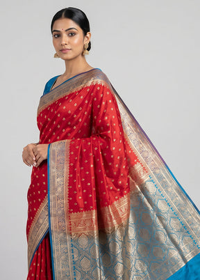 Pink Handloom Banarasi Silk Saree With Blouse Piece