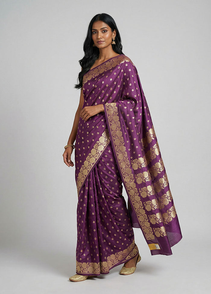 Purple Banarasi Silk Saree With Blouse Piece