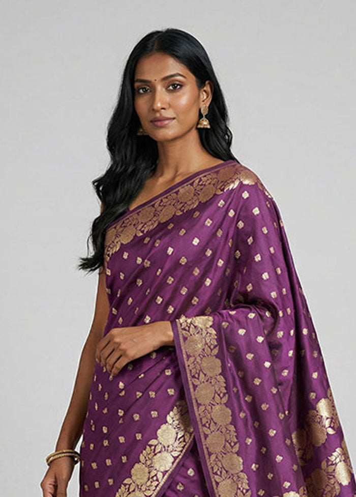 Purple Banarasi Silk Saree With Blouse Piece