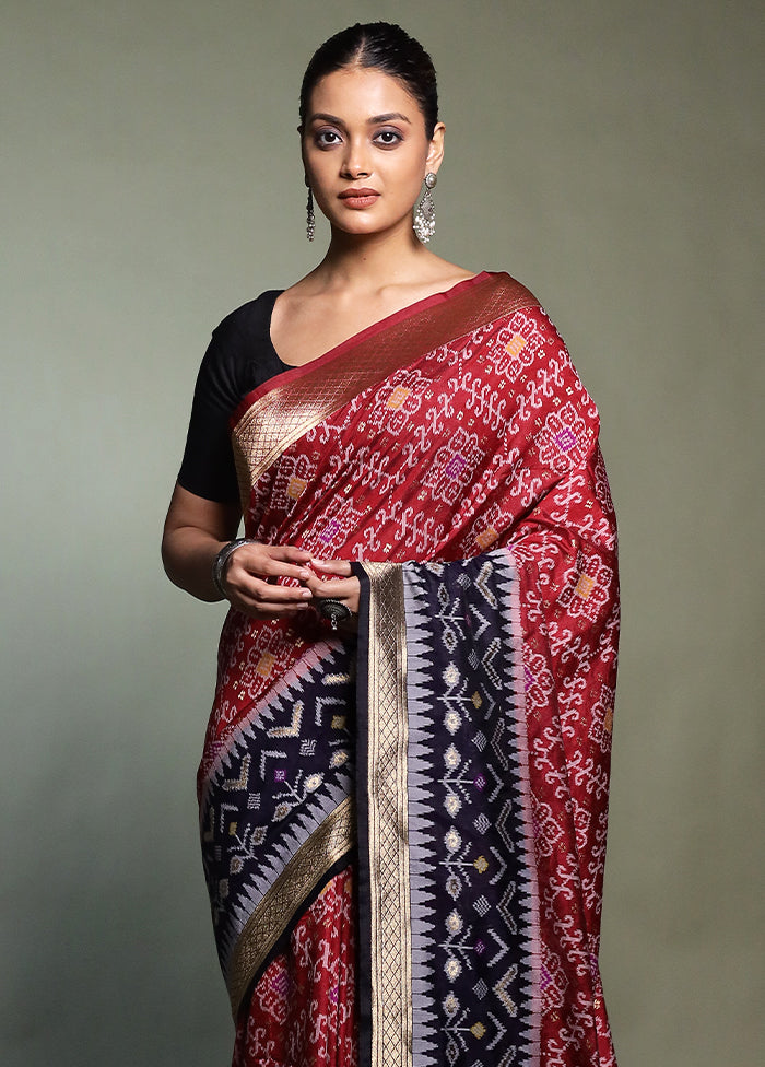 Maroon Dupion Silk Saree With Blouse Piece