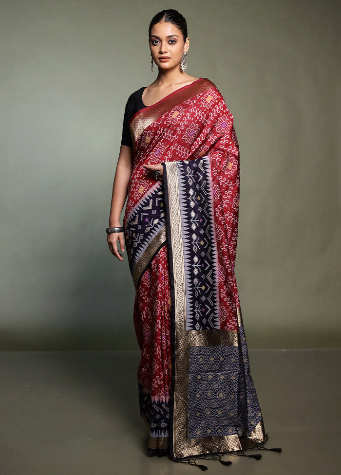 Maroon Dupion Silk Saree With Blouse Piece
