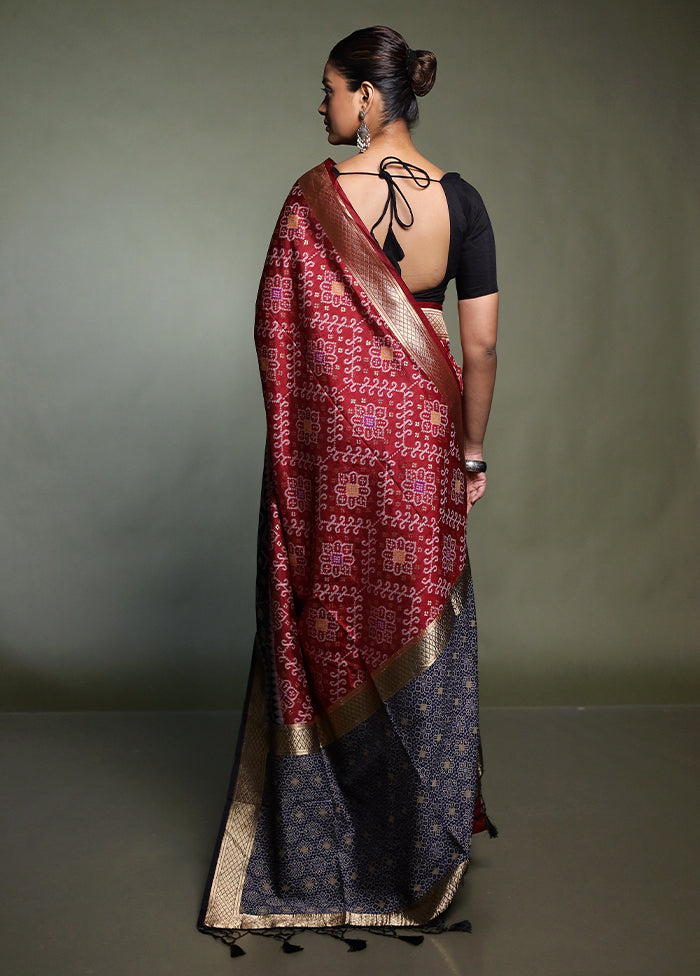 Maroon Dupion Silk Saree With Blouse Piece