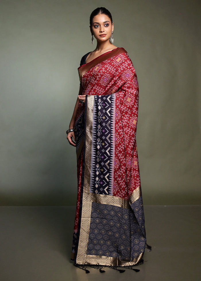 Maroon Dupion Silk Saree With Blouse Piece