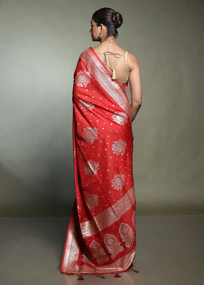 Red Dupion Silk Saree With Blouse Piece