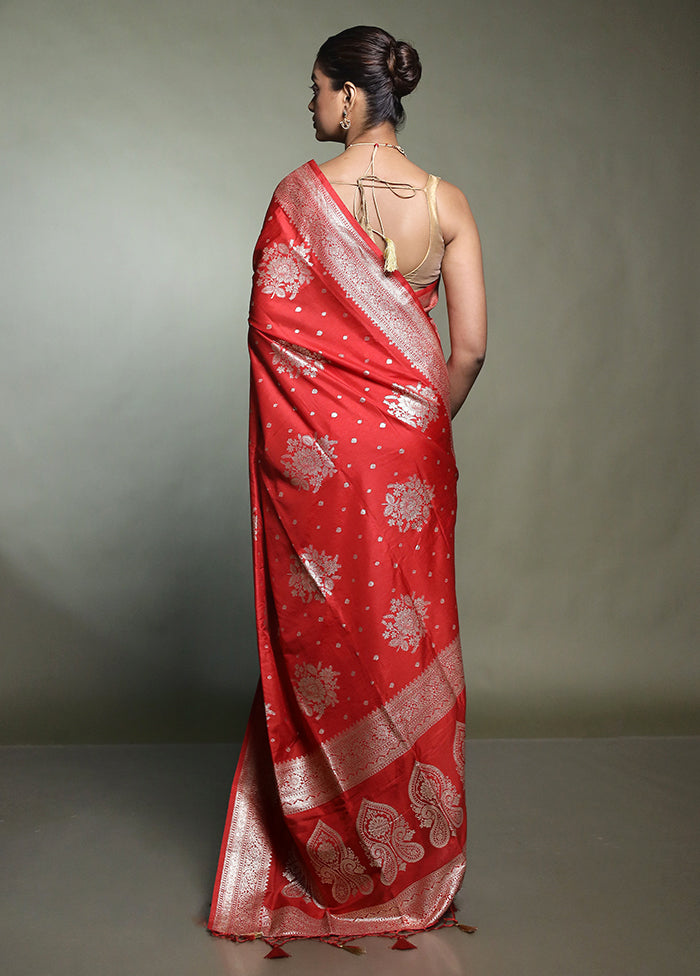 Red Dupion Silk Saree With Blouse Piece