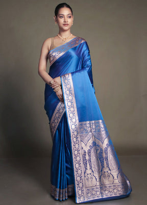 Blue Banarasi Silk Saree With Blouse Piece