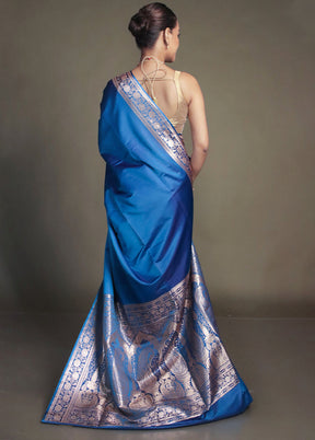 Blue Banarasi Silk Saree With Blouse Piece