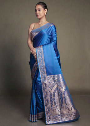 Blue Banarasi Silk Saree With Blouse Piece