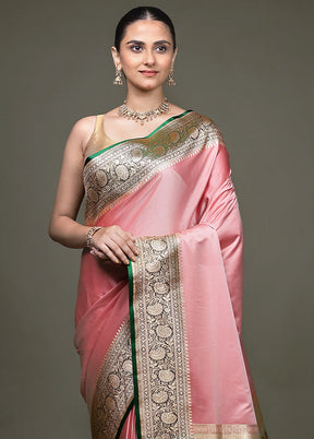 Pink Banarasi Silk Saree With Blouse Piece