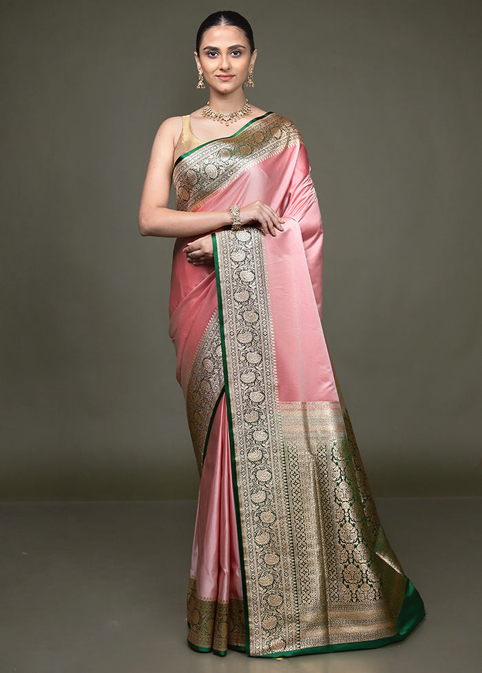 Pink Banarasi Silk Saree With Blouse Piece