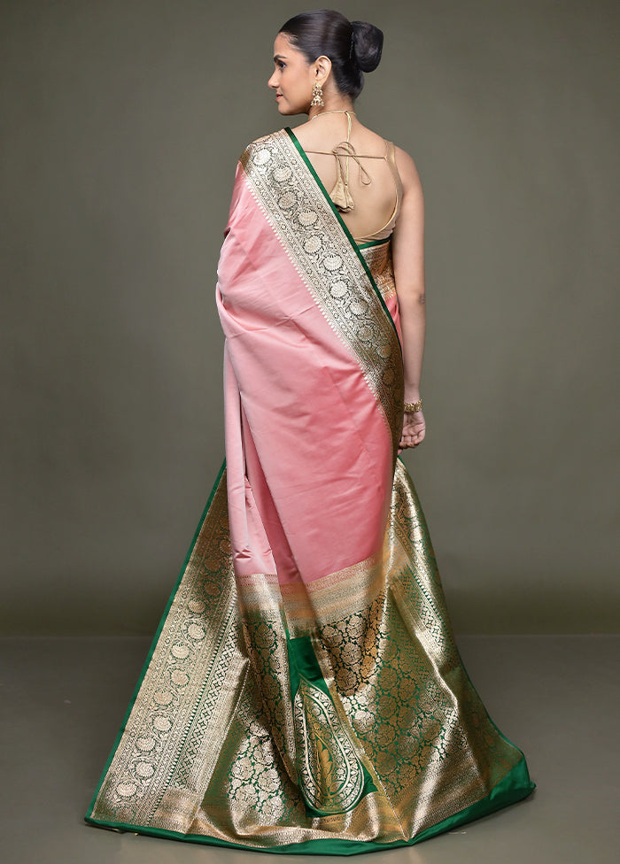 Pink Banarasi Silk Saree With Blouse Piece