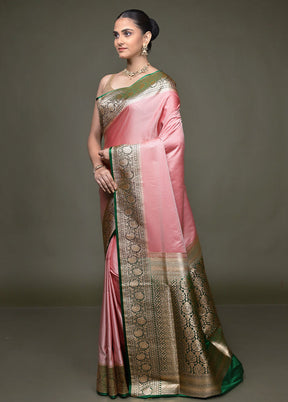 Pink Banarasi Silk Saree With Blouse Piece