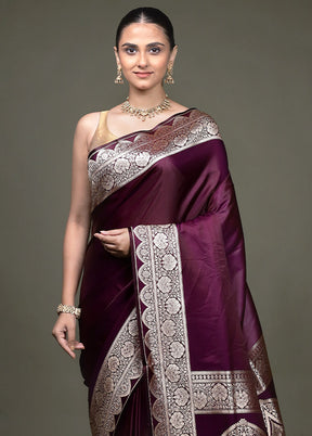 Purple Banarasi Silk Saree With Blouse Piece