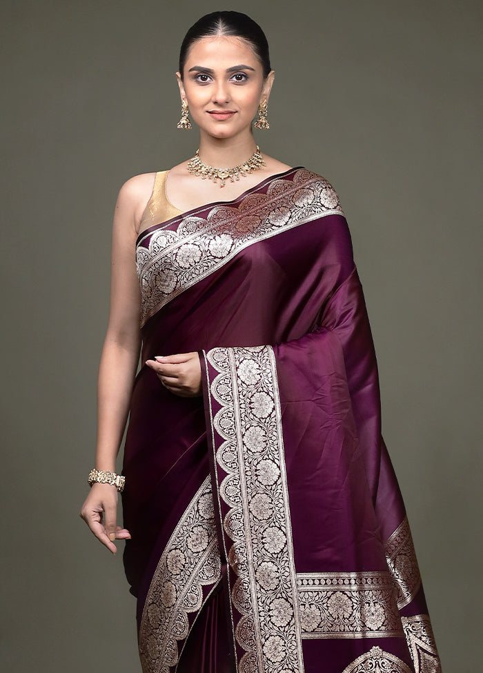 Purple Banarasi Silk Saree With Blouse Piece