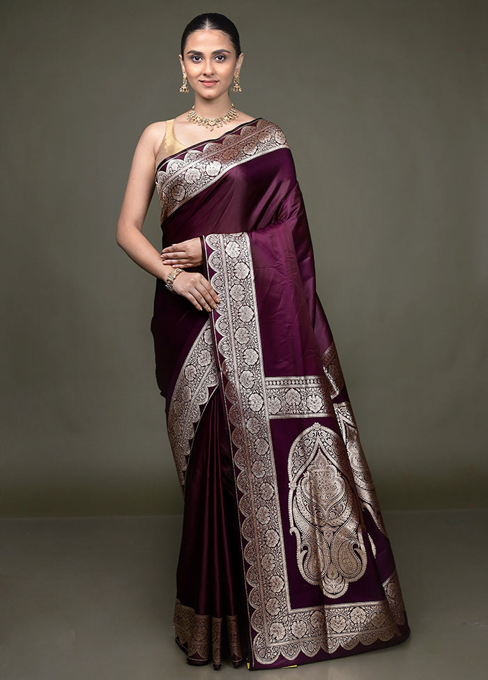 Purple Banarasi Silk Saree With Blouse Piece