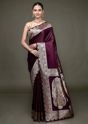 Purple Banarasi Silk Saree With Blouse Piece