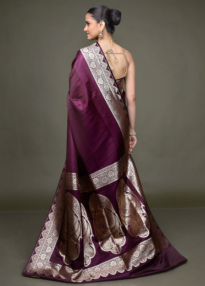 Purple Banarasi Silk Saree With Blouse Piece
