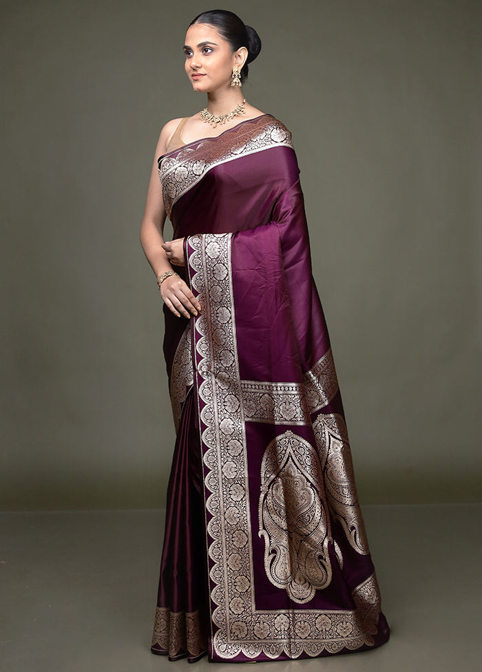 Purple Banarasi Silk Saree With Blouse Piece