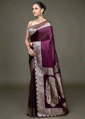Purple Banarasi Silk Saree With Blouse Piece