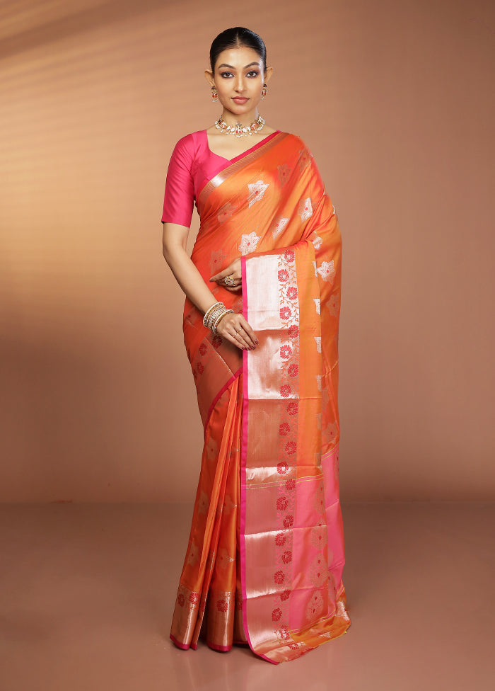 Orange Dupion Silk Saree With Blouse Piece