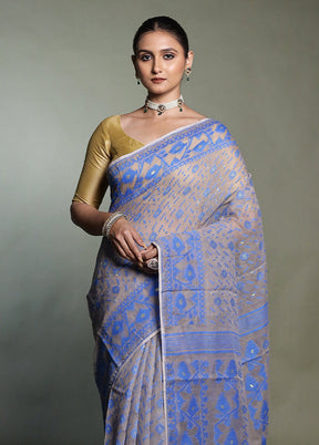 Cream Tant Jamdani Saree Without Blouse Piece