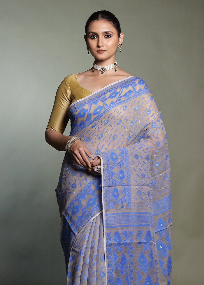 Cream Tant Jamdani Saree Without Blouse Piece