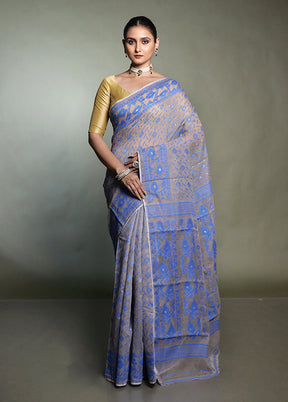 Cream Tant Jamdani Saree Without Blouse Piece