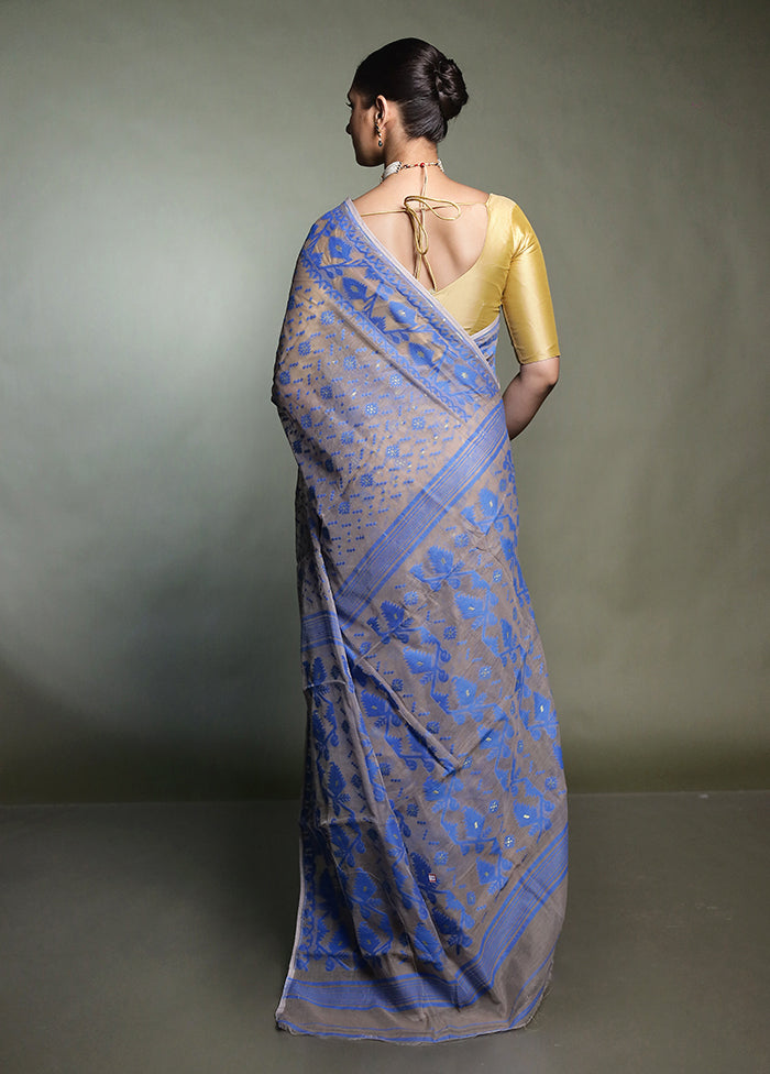 Cream Tant Jamdani Saree Without Blouse Piece
